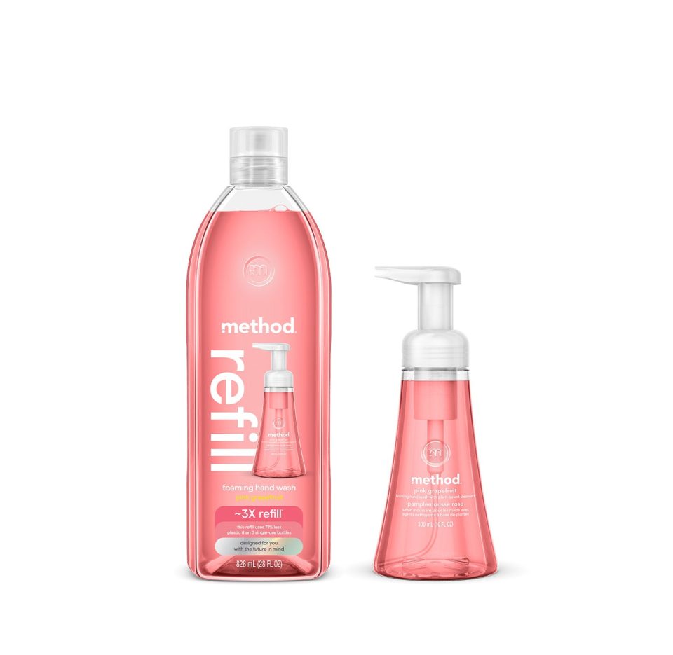 pink grapefruit foaming hand wash starter set. 38 oz